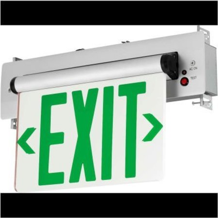HUBBELL LIGHTING Hubbell LED Edge-Lit Exit, Double-Face, Green Letters, Recessed Mount, w/ Battery Back-up CELR2GNE